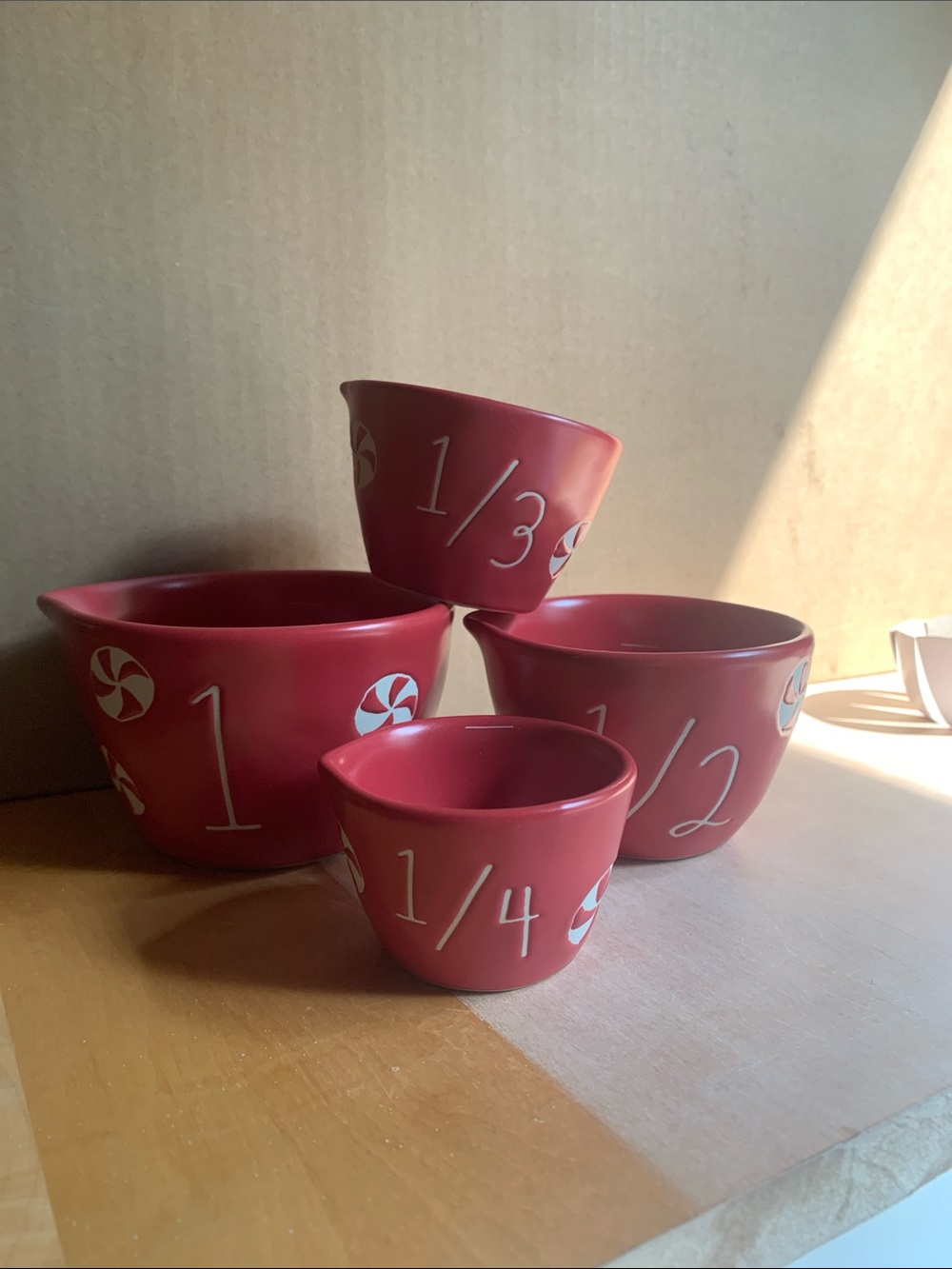 Rae Dunn peppermint measuring cups Christmas